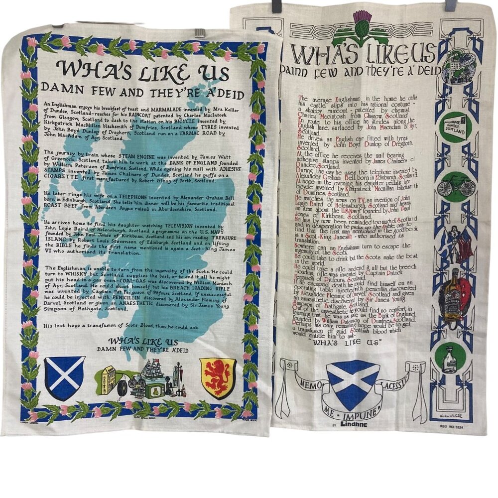 2 Vintage Scottish Linen Tea Towels Linanne Glen Appin Kitchen Unused Scotland